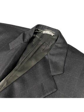 Belvest Men’s Flannel 3-Button Blazer Charcoal Windowpane Plaid • Italy • 46L